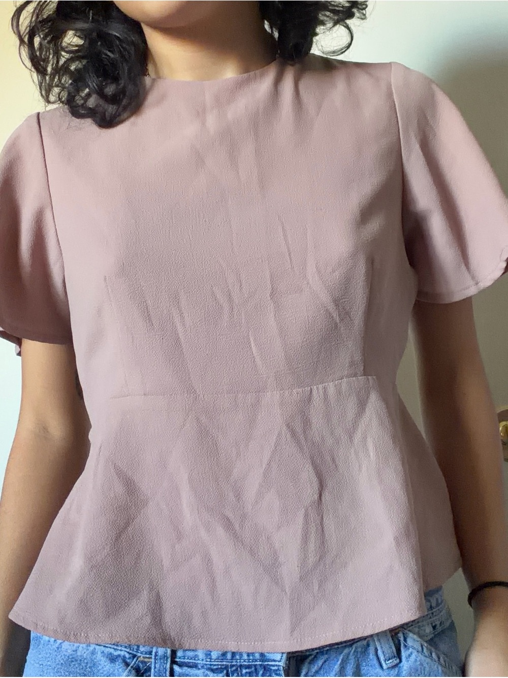 Monteau Dusty Rose Short Sleeve Peplum Top
